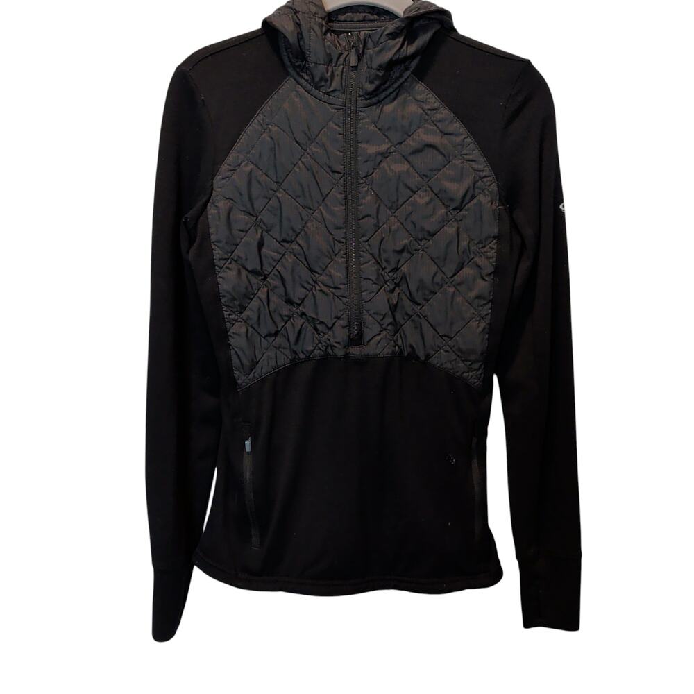 Icebreaker Womens Sz XS Black Merino GT Quarter Zip Hoodie Insulated Quilted